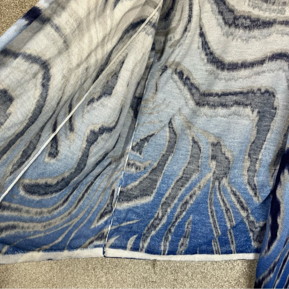 Chico’s Cardigan Womens 0 Blue White Short Sleeve Lightweight Rayon Blend- 2432*